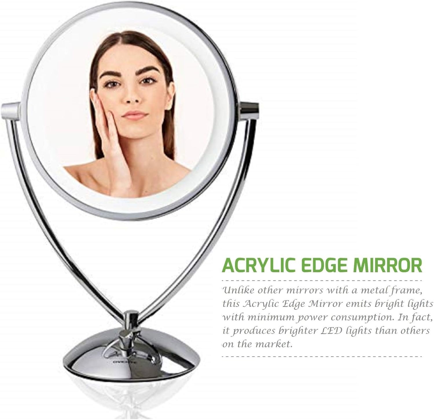 image:imageOVENTE 95 Lighted Tabletop Makeup Mirror 1X amp 10X Magnifier Adjustable Double Sided Round LED Dimmer Switch Battery amp USB Powered Ideal for Bedroom amp Vanity Nickel Brushed MLT45BR1X10XPolished Chrome