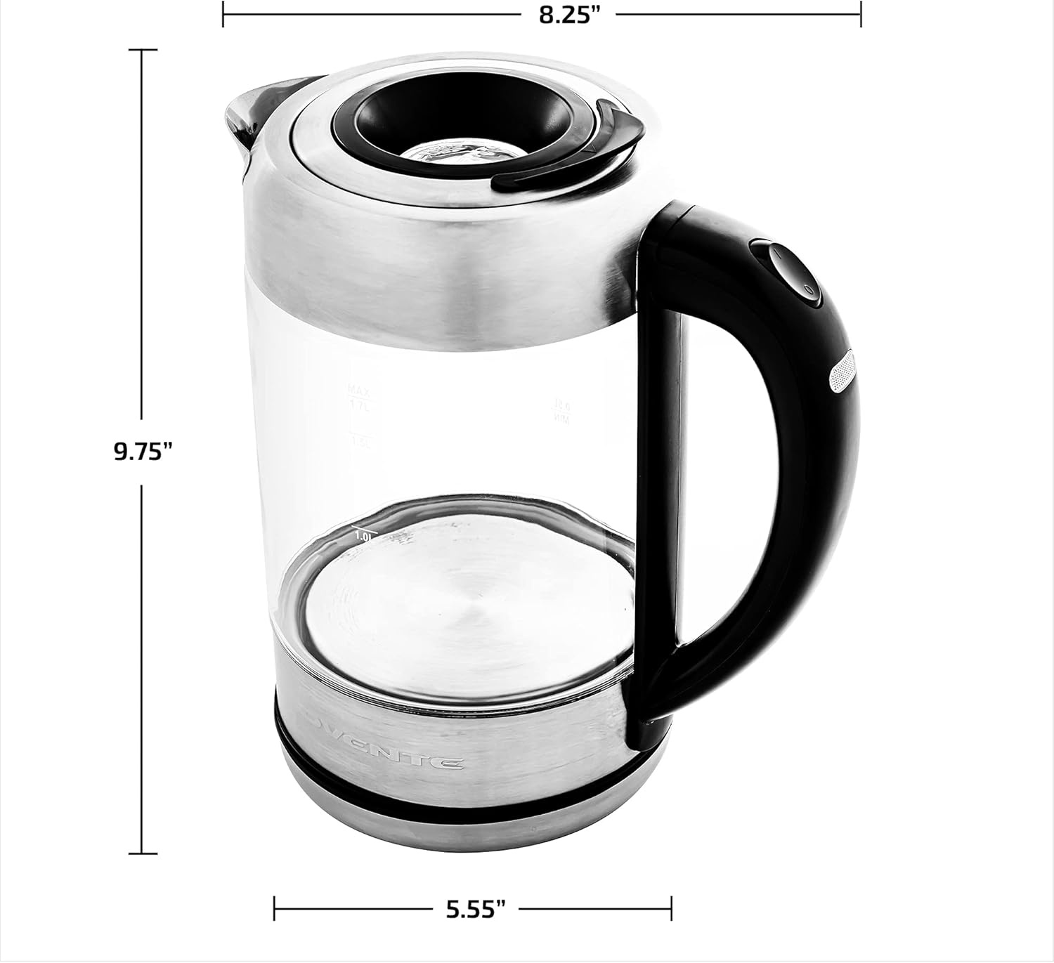 image:imageOVENTE 17L Electric Kettle and Tea Maker Pot Combo 1500W BPA Free Water Boiler Heater with Easy to Fill Lid 27oz Borosilicate Glass Teapot Removable Stainless Steel Infuser Silver KG612S FGK27B
