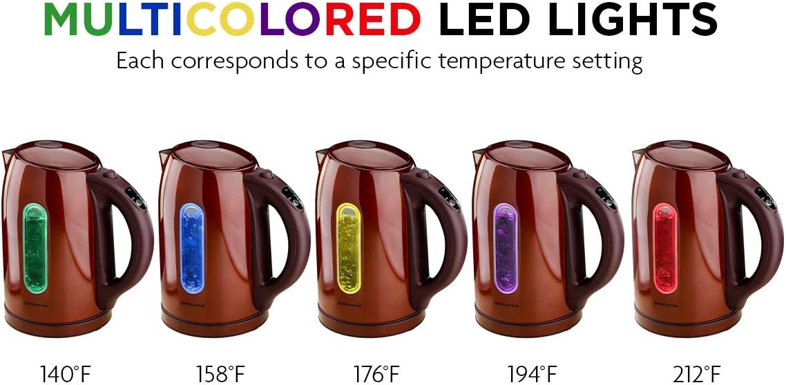image:imageOvente Electric Stainless Steel Hot Water Kettle 17 Liter with 5 Temperature Control amp Concealed Heating Element BPAFree 1100 Watt Tea Maker with Auto ShutOff and Keep Warm Setting Brown KS89BRBrown