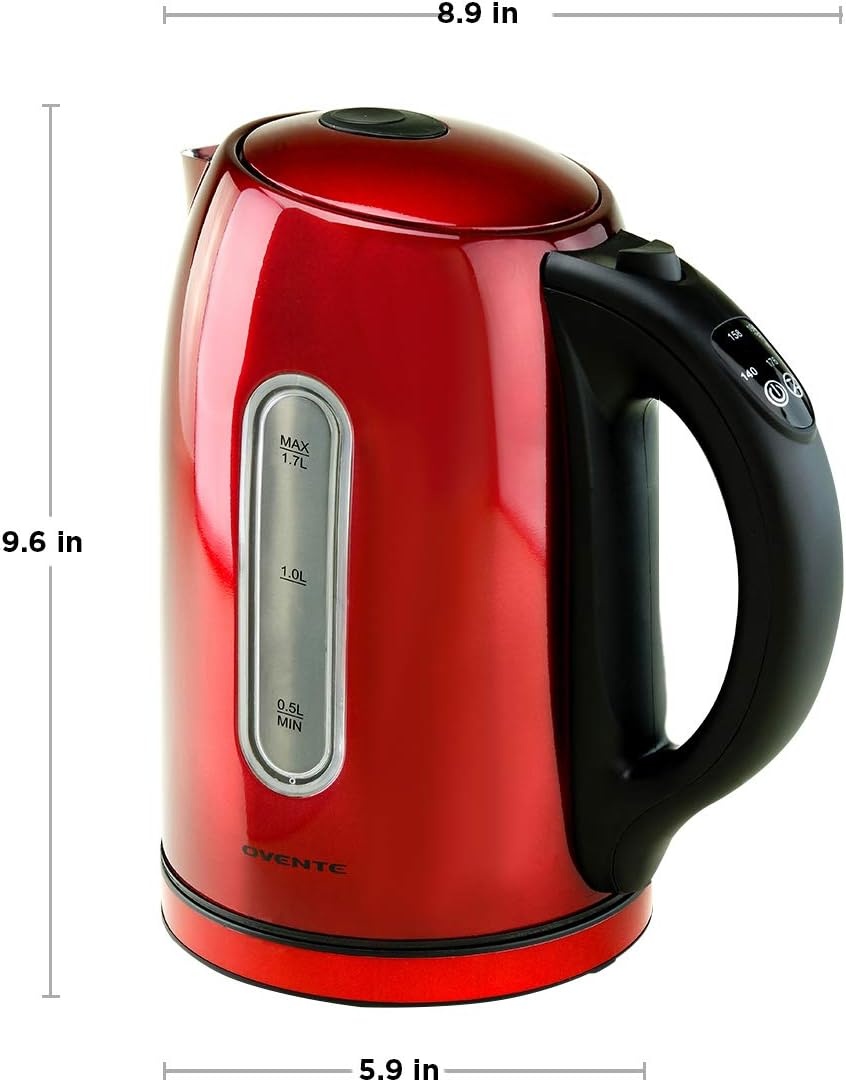 image:imageOvente Electric Stainless Steel Hot Water Kettle 17 Liter with 5 Temperature Control amp Concealed Heating Element BPAFree 1100 Watt Tea Maker with Auto ShutOff and Keep Warm Setting Red KS89R