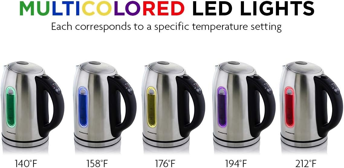image:imageOvente Electric Stainless Steel Hot Water Kettle 17 Liter with 5 Temperature Control amp Concealed Heating Element BPAFree 1100 Watt Tea Maker with Auto ShutOff and Keep Warm Setting Silver KS89S