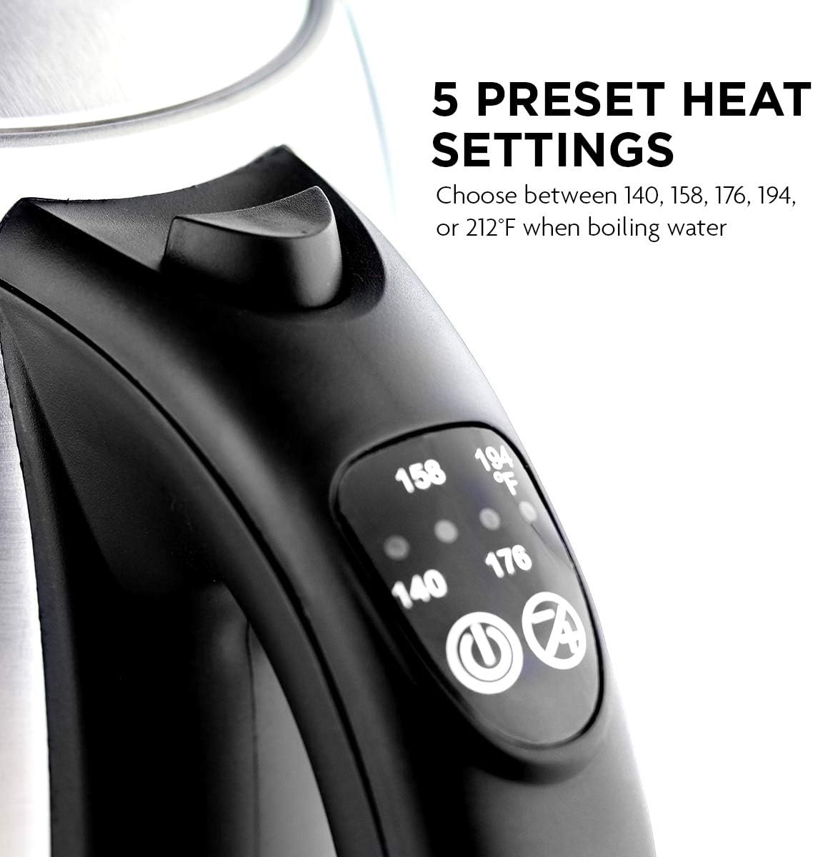 image:imageOvente Electric Stainless Steel Hot Water Kettle 17 Liter with 5 Temperature Control amp Concealed Heating Element BPAFree 1100 Watt Tea Maker with Auto ShutOff and Keep Warm Setting Silver KS89S