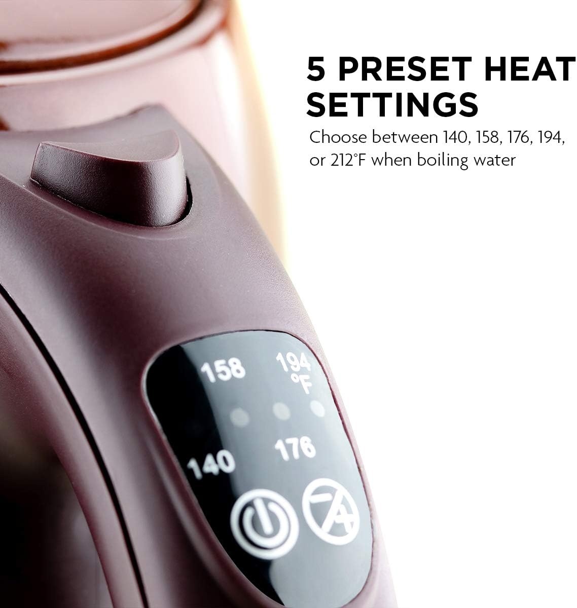image:imageOvente Electric Stainless Steel Hot Water Kettle 17 Liter with 5 Temperature Control amp Concealed Heating Element BPAFree 1100 Watt Tea Maker with Auto ShutOff and Keep Warm Setting Brown KS89BRBrown