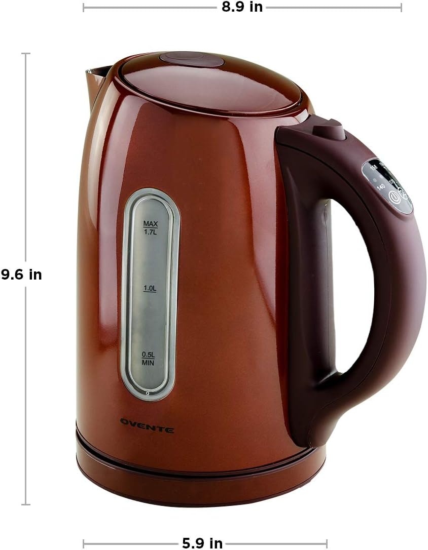 image:imageOvente Electric Stainless Steel Hot Water Kettle 17 Liter with 5 Temperature Control amp Concealed Heating Element BPAFree 1100 Watt Tea Maker with Auto ShutOff and Keep Warm Setting Brown KS89BRBrown