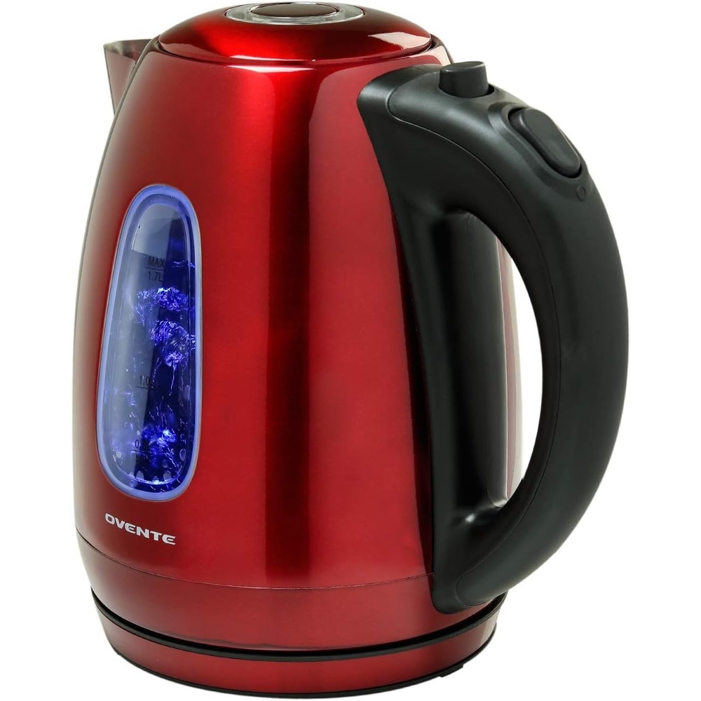 image:imageOVENTE Electric Kettle 17L Stainless Steel Water Heater and Boiler for Coffee or Tea with BPA Free amp Cordless Body Auto ShutOff BoilDry Protection LED Light and Removable Filter Red KS96RRed KS96