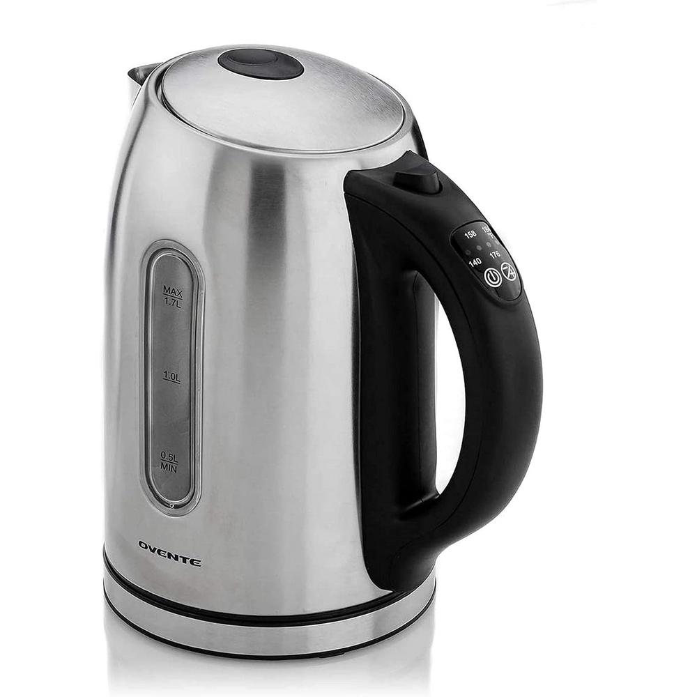 image:imageOvente Electric Stainless Steel Hot Water Kettle 17 Liter with 5 Temperature Control amp Concealed Heating Element BPAFree 1100 Watt Tea Maker with Auto ShutOff and Keep Warm Setting Silver KS89S