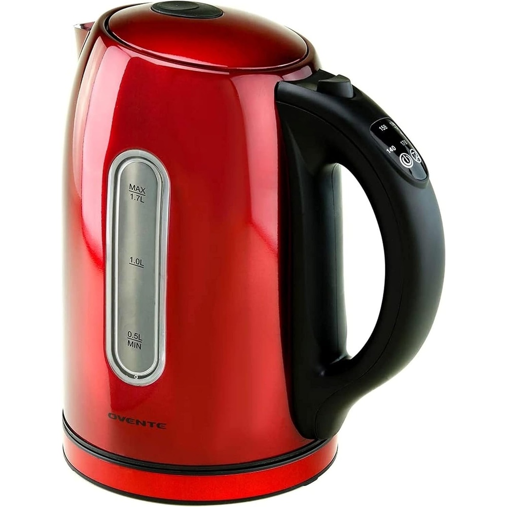 image:imageOvente Electric Stainless Steel Hot Water Kettle 17 Liter with 5 Temperature Control amp Concealed Heating Element BPAFree 1100 Watt Tea Maker with Auto ShutOff and Keep Warm Setting Red KS89R