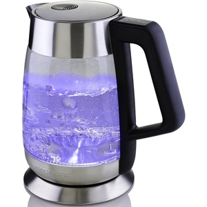 Ovente Electric Hot Water Glass Kettle 1.8 Liter with 5 Heat Settings and LED Lights, 1100 Watts, Fast Heating and Keep Warm Function, Perfect for Coffee, Tea, or Boiling Water, Silver KG660S