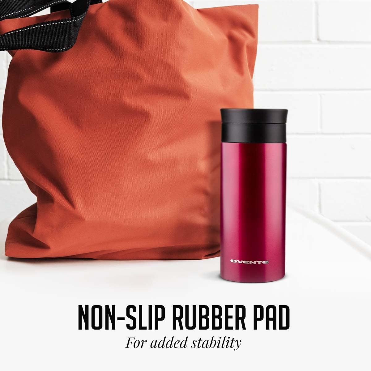 image:imageOvente Stainless Steel Vacuum Insulated Coffee Water Mug 12 oz Portable Double Wall Handheld Tumbler with Tea Infuser BPAFree Spill Proof Travel Friendly for Hot Cold Beverage Red MSA12R